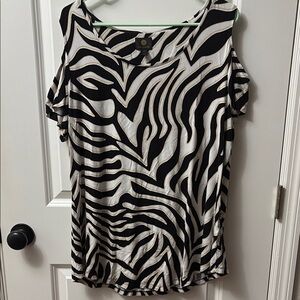 Zebra Print Black and White Cold Shoulder Women's Top